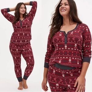 RARE HTF NWOT TORRID SKULL FAIR ISLE THERMAL SLEEP TOP & BOTTOM SET SIZE 2X